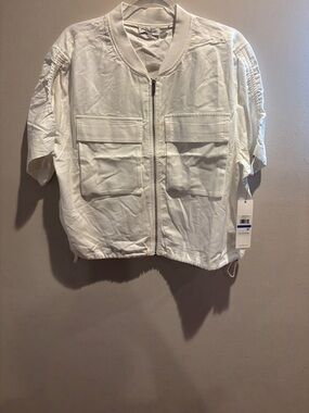 Calvin Klein White Short-Sleeve Zip Front Utility Jacket